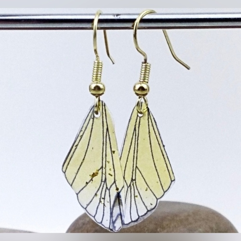Yellow Acrylic Butterfly Wing Dangly Earrings
